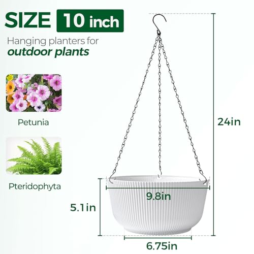 T4U Hanging Planters for Indoor Outdoor, 10 Inch Self Watering Pots, 2 Pack - size: 10 inch