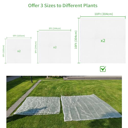 KEOHOLI Large 2 Packs Fruit Tree Netting Bags with Zipper and Drawstring, Insect Bird Barrier Netting Plant Covers for Fruit Vegetable Trees, Bushes,Flower in Garden (10 * 10ft) - size: 10*10ft (2Pack, White)
