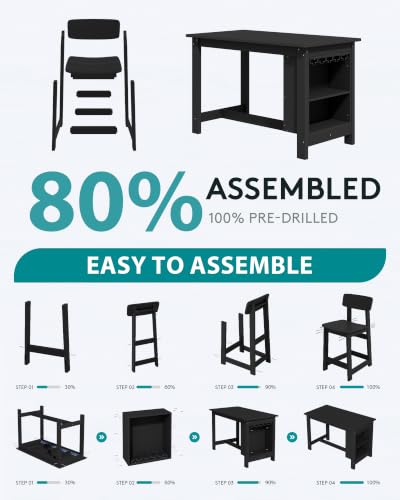 SERWALL 5-Piece Outdoor HDPE Counter-Height Bar Set with 4 Stools, Black - color: Black, size: 5 Piece Bar Set