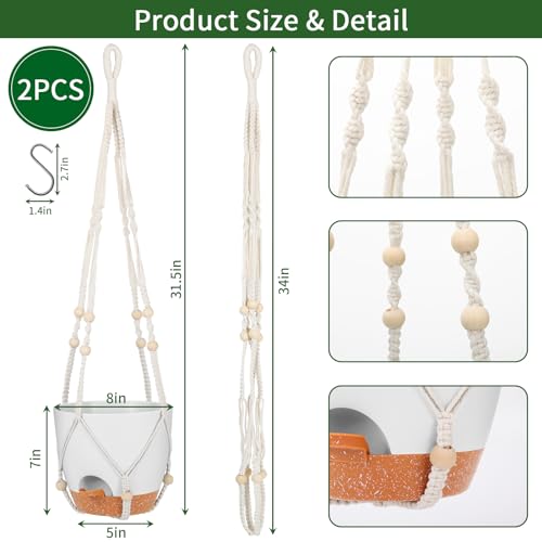 GARDIFE 8 Inch Hanging Planters with Macrame Plant Hanger for Indoor and Outdoor Plants, 2 Pack Large Self Watering Hanging Plant Pot with Basket Flower Pot with Drainage Hole, White - color: 8-white, size: 8 inch|2 pcs