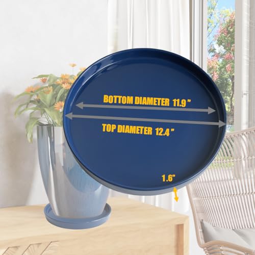 Yukfona Ceramic Plant Saucer Tray 1 Pcs 12 Inch Blue, 12.5" OD x11.9 ID x1.6 Deep| Fits Flower pots Bottom≤ 11.9", Heavy Duty Glazed Round Planter Drip with Catch Basin for Indoor Outdoor Plants - color: Blue, size: 12.5"