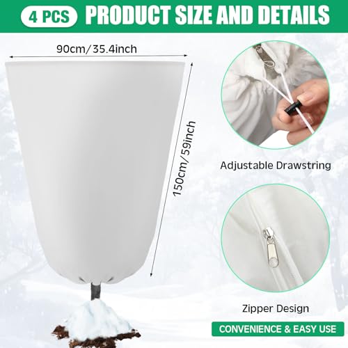 4 Pcs Plant Covers Freeze Protection 35.4" x 59", White - color: White