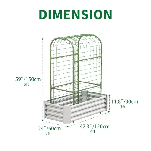 Raised Garden Bed with 59in Arched Trellis,Metal Planter Box,Silver - color: Silver