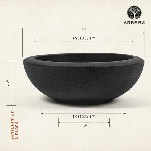 ARBORA 21" & 26" Santorini Bowl Planters - Polyresin Large Outdoor Pots - color: Black, size: 21" & 26" Multipack