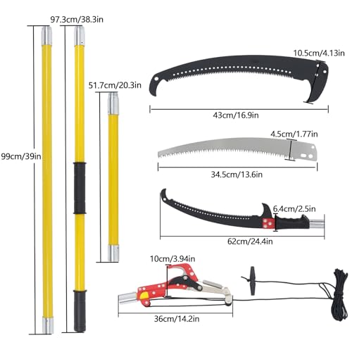 30FT Extendable Pole Saw, Manual Branch Trimmer with Long Handle, Manuals Tree Pruning Saws Band Scissors, 9 Knots Yellow - size: 30FT Yellow