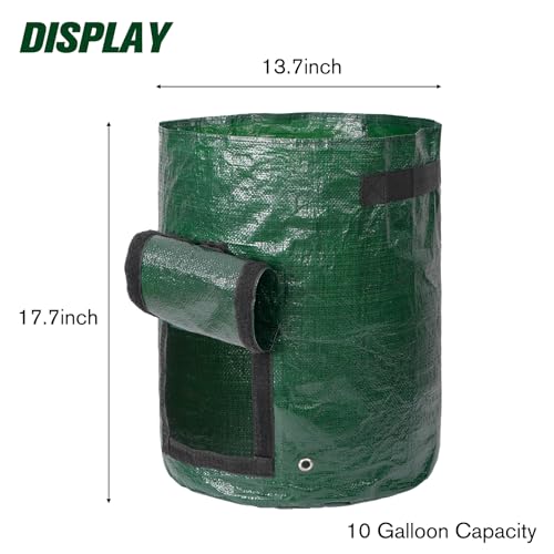 10 Gallon 2 Pack Potato Grow Bags, Durable PE Fabric Pots with Flap and Handles, Green Planter Bags for Potato Vegetables Flowers Herbs Garden Outdoor