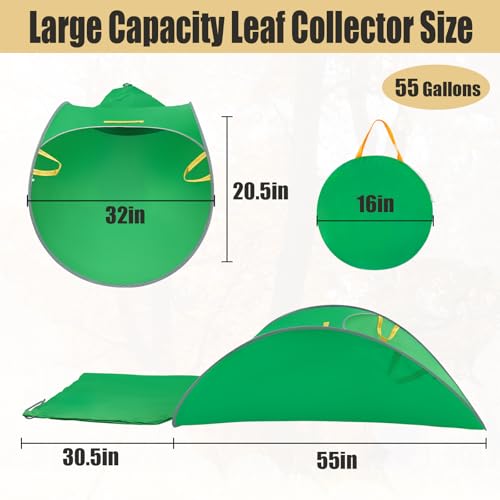 UQM Leaf Collector, Portable Pop Up Leaf Bags, Foldable Leaf Pick Up Tools - color: Green-Upgraded Large capacity
