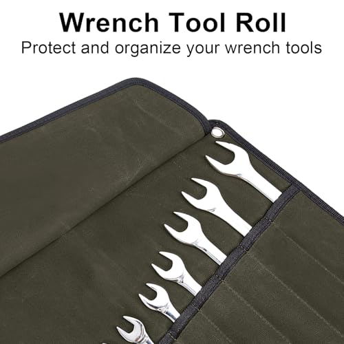 Chisel Roll, 6 Pockets Roll Up Tool Pouch, Waxed Canvas Small Tool Roll - color: Ammy Green- 12 Pockets Canvas