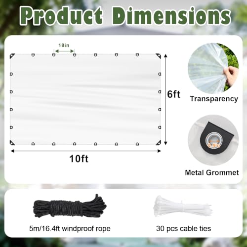6x10FT Heavy Duty Clear Waterproof Tarp,Outdoor Garden Rainproof Covering - size: 6 x 10 FT