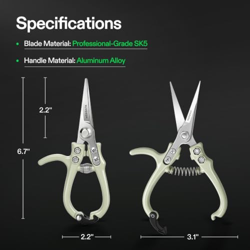 VIVOSUN Pruning Shears for Gardening, Q-Shaped Garden Scissors for Plants - style: Q-Shaped Straight Pruner-Green