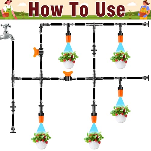 220-Piece Drip Irrigation Fittings Kit for 1/4" Tubing, Complete Set of Drip Barbed Connectors (Nozzle, Micro Dripper, Nozzle Tee, Single Barb, Coupling, Tee, Elbow, Valve, Plug, Cross, Stake) - size: 1/4" Fittings with Box-220P
