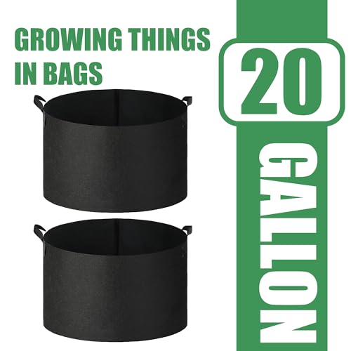 2-Pack 20 Gallon Fabric Grow Bags with Handle, Heavy Duty 300G Thickened Nonwoven with Handles and Reusable, Suitable for Garden Vegetables,Fruits and Flowers(Black) - size: 20 gallon (19.7''D×15.5''H)