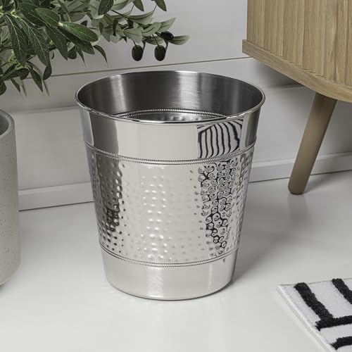 happimess Riley 2 Gal Hammered Steel Bin 10" H, Polished Steel, Set of 2 - color: Polished Steel, size: Set of 2