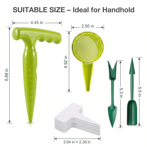 15Pcs Seed Planter Tool Set with 5-Hole Seed Dispenser, 6.9" Garden Dibber, Succulent Transplanting Tools & 10 Plant Labels for Sowing Seeds, Flowers & Vegetables