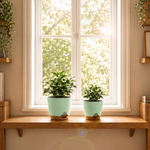 Utopia Home Self Watering Pots for Indoor Plants 6.8"/6.4"/5.9"/5.5"/4.9" Set of 5, Planters for Indoor Plants, Small Multi-Size Flowerpot, Plant Pots with Drainage & Reservoir (Olive Green) - color: Green, size: Pack of 5