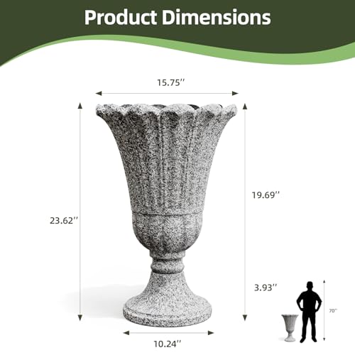 24" Tall Urn Planters for Outdoor Plants, Urns and Pedestal, Gray - color: Heather Grey-concrete Look/Sandblasting
