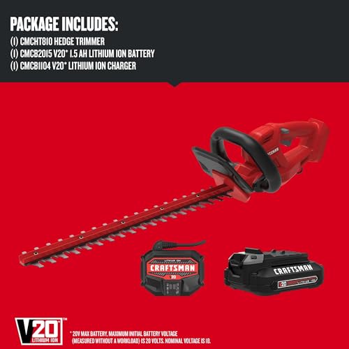 CRAFTSMAN V20 Cordless Hedge Trimmer with Battery and Charger Included, 20 in. Blade, Rechargeable Bush Trimmer Cordless, Lightweight (CMCHT810C1) - style: 20V Trimmer Kit