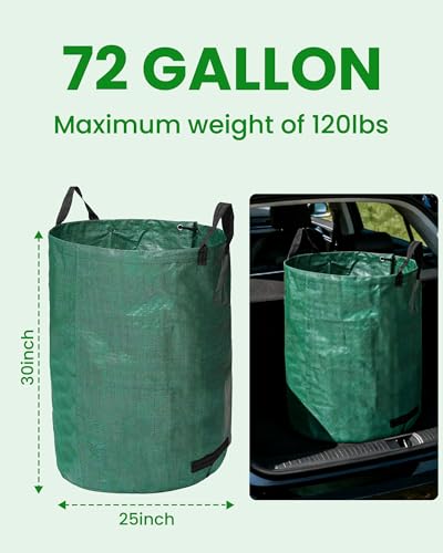 MAZING 3-Pack 72 Gal Reusable Yard Waste Bags, Heavy Duty, Lawn & Leaf Bags