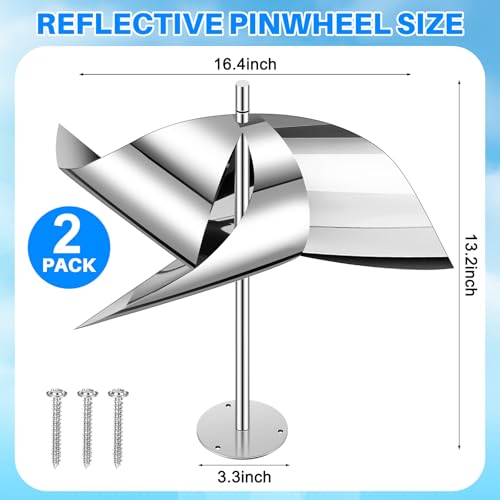 Qualirey 2 Pack Reflective Pinwheel Bird Deterrent Spinning Reflective Kites Bird Scare Device Keep Pigeon Woodpeckers and Sparrows Away Outdoor Use Boats Roofs Vegetable Gardens