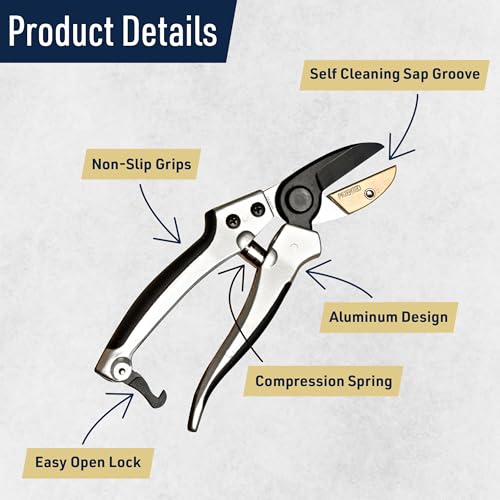 Anvil Pruning Shears for Gardening - 7.75” Heavy Duty Branch Cutter Garden Shears with Rubber Grips for Dry Stems or Small Wood Branches - Hand Pruners for Gardening Tools by Kings County Tools - style: 8" Anvil Pruner