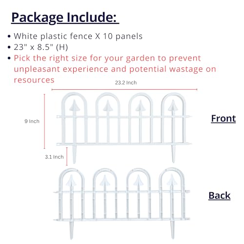 LaLaGreen Garden Edging Fence (24in, 10 Pack) Flower Bed Edging White Panel - color: White x 10