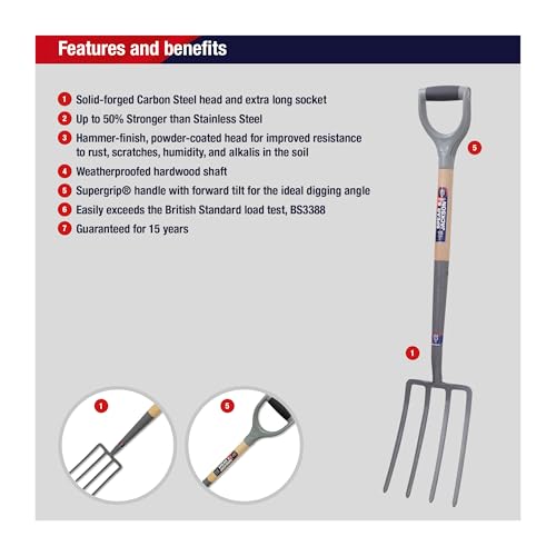 Spear & Jackson Neverbend Carbon Digging Fork – Durable Carbon Steel Garden Fork for Heavy-Duty Digging and Cultivation - style: Digging Fork