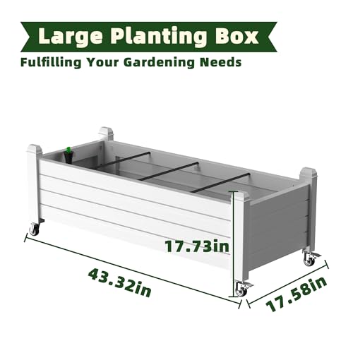 Vixzen Mobile Raised Garden Bed with Lockable Wheels, Resin Outdoor Planter Box with Drainage for Vegetables, Flowers, Herbs in Patio, Yard, Balcony (Ashen, 43.31 * 17.72 * 17.56) - color: Ashen, size: 17.56"h