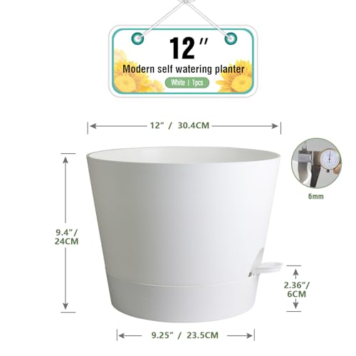 Meowell 12 inch Large Self Watering Pot for Indoor Outdoor Plants, White - color: White, size: 12inch A