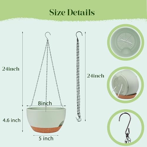 Set of 4-8 Inch Self Watering Hanging Planters for Indoor Outdoor,Hanging Plant Pots with Drainage & Removable Tray, Hanging Pots Holder for Ivy, Pothos, Ferns, Balcony & Patio, Green Brown - color: Green Brown