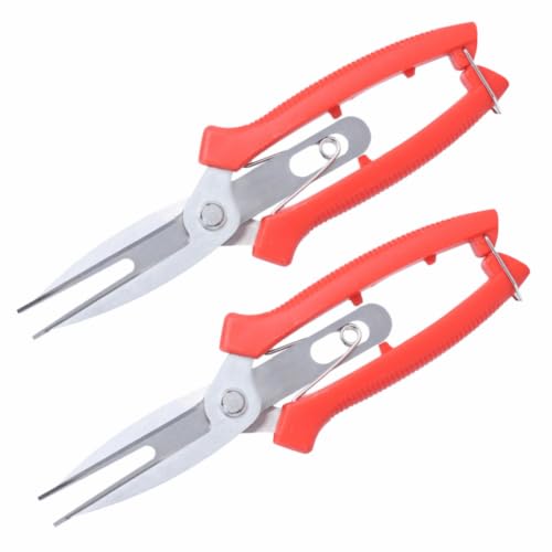 2 Pcs Pruning Shears, Stainless Steel Straight Pointed with Safety Lock, Red Ergonomic Handle,7.7Inch for Flowers Fruit Trees Small Branches Yard Maintenance