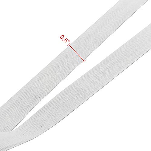Natural Cotton Twill Tape 50 Yards 1/2 Inch Bunting Bias Herringbone Webbing Roll for Apron Sewing Dressmaking Craft (White) - color: White, size: 1/2inch