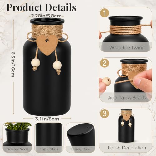 TBWIND Vintage Glass Flower Vase, 12PCS Farmhouse Black Mason Jar Vases - color: Matte Black