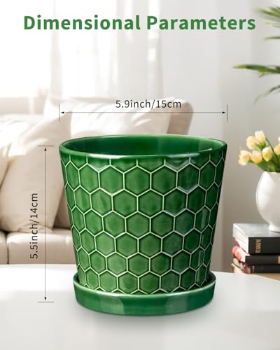 EFISPSS 6 Inch Plant Pot,Ceramic Pots for Plants with Drainage,Flower Pots Indoor Pots for Plants, Modern Flower Pots for Home and Office,Set of 2 - Patina - color: Green, size: 6+6 Inch