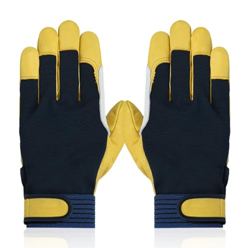 Work Gloves for Men, Mechanic Work Gloves with Enhanced Grip Non-Slip Breathable for Yard, Outdoor and Mechanic Work - color: Yellow, size: Small