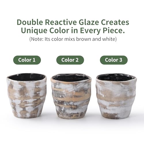 4+6 Inch Ceramic Planter Set of 2 with Drainage Hole,Saucer for Plants, Indoor-Outdoor Large Round Succulent Orchid Flower Pot- Cement Paint, Inner-pots not Larger Than 5 Inch Light Brown - color: Light Brown, size: 4inch+6inch-Set of 2