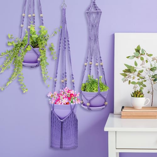 3 Pack Crochet Macrame Plant Hanger, Hanging Planters for Indoor Plants