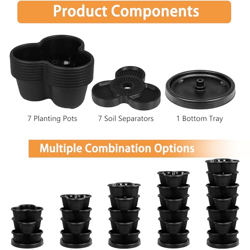 VECELO 7 Tier Vertical Garden Planter, Self Watering Stackable Planters with Wheels for Strawberries, Herbs, Flowers, Vegetables, Black - color: Black, size: 7 Tier
