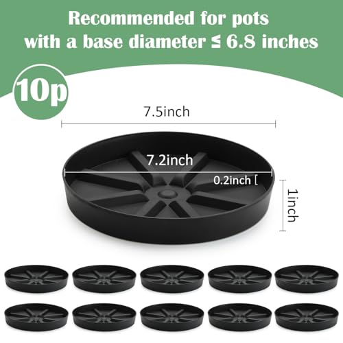 Plant Saucers 7.5 Inch 10 Pack, Black Elevated Plant Tray with Raised Base - size: 7.5INCH-10P