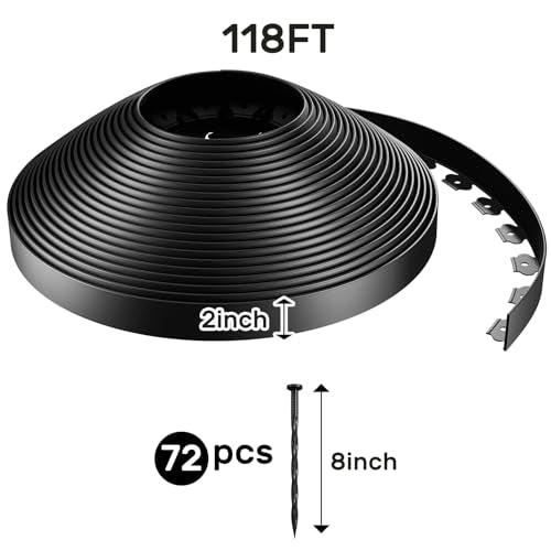 AGTEK Garden Edging 118FT Landscape Edging Kit 2 Inch Height with 72 Stakes - color: Black, size: 2in X 118FT