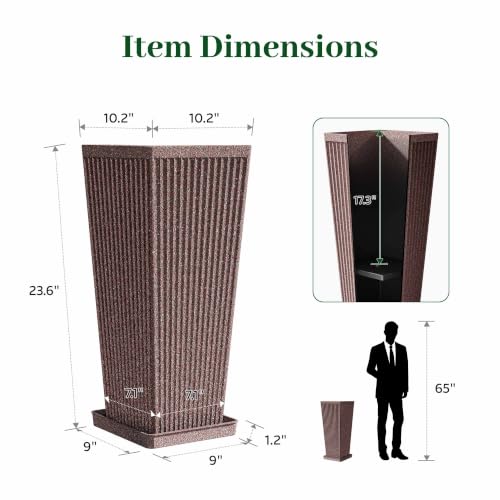 Square Tall Planters for Outdoor Plants with Tray - 24" Brown 2Pack - color: Reddish Brown-sandblasting