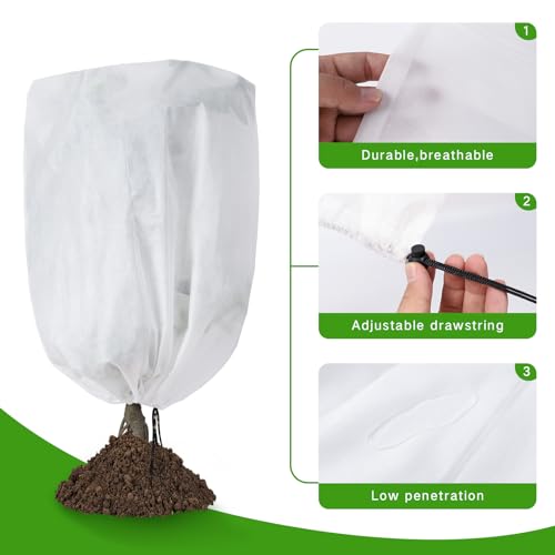 Garutom 4-Pack Plant Covers Freeze Protection 25" x 32" 2.2 oz, Frost Cloth Plants Jacket Drawstring Tree Cover for Outdoor Plants, Shrub Potted Plants Winter - size: 25"W x 32"H/4P