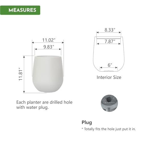 11.8"H Plastic Planters with Drainage Holes and Plug,Chalk Beige - color: Beige, size: 11.81"