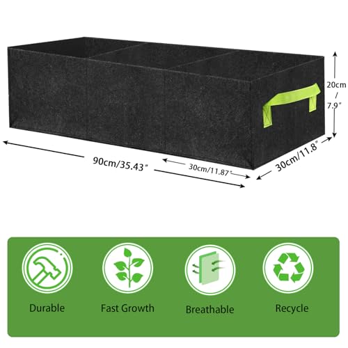 2 Pcs Plant Grow Bags with 3-Grids Breathable Fabric Garden Bed Planter - size: 90x30x20cm-2 Pack