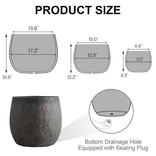 Wallowa 17.32"+12.99"+9.06" Weathered Bronze Rust Concrete Flower Pots - color: Bronze Rust, size: 17.3"+12.9"+9.0" Dia Set of 3