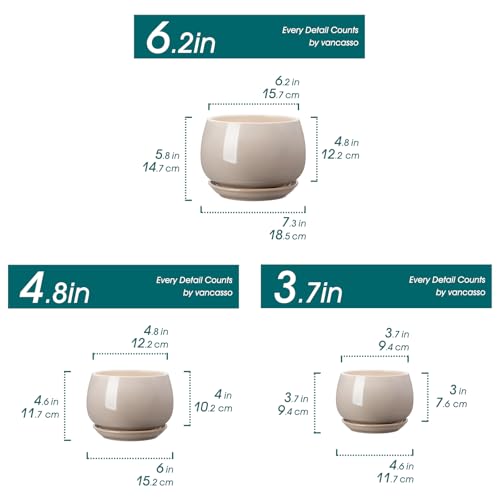 vancasso 3-Pack Ceramic Plant Pots, 3.7/4.8/6.2 Inch Indoor Planters with Saucers & Drainage Hole Planter pots for Indoor Plants and Flower, Gray - color: Gray, size: Small-3pcs/Set