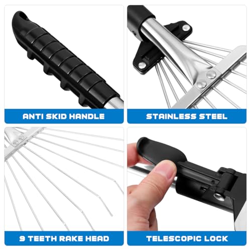 Adjustable Telescopic Garden Leaf Rake Stainless Steel and Aluminum Alloy