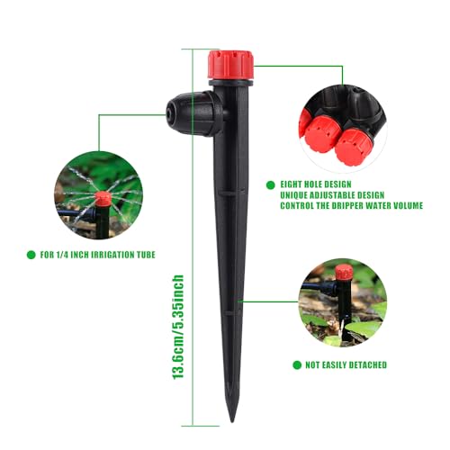 50-Pack Quick Connect Dripper Irrigation Emitters Adjustable 360 Degree Drip Emitters on 5" with Stake for 1/4" Drip Irrigation Tubing Irrigation Drip Ideal for (4-7mm) Garden Watering System - size: 50PK, style: Dripper