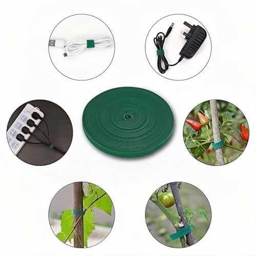 Green Plant Ties and Cable Organizer Straps, Reusable Hook and Loop Garden Binding Tape for Plants and Wire Management