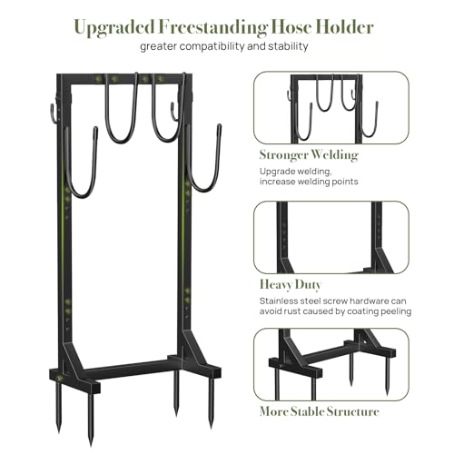 Winpull Garden Hose Holder, Metal Freestanding Hose Stand with 4 Spikes, Holds up to 150FT Hose, Sturdy Hose Reel Alternative, Heavy Duty Hose Storage for Outside Yard Lawn - color: Black-double