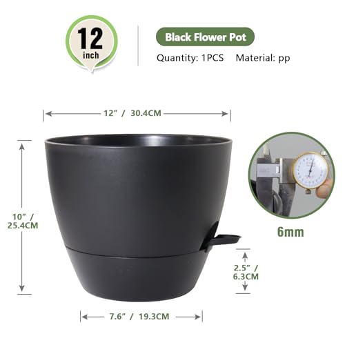 Meowell 12 inch Large Self Watering Pot for Indoor Outdoor Plants, Black - color: Black, size: 12inch B